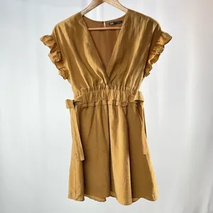 Zara Ruffle Tie Waist Mini‎ Dress in Brown Size Extra Small thumbnail 3