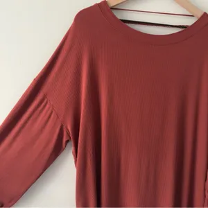 Free People Shimmy Shake Top Oversized Rust Long Sleeve Blouse scalloped hem EUC thumbnail 5