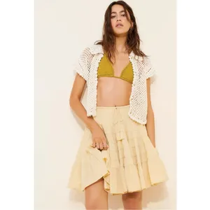 Free People Bohemian Many Layers Solid Midi Twirl Skirt Butter Yellow Large thumbnail 5