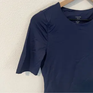 Ophelia Roe Navy Fitted Short Sleeve Double Layered Nylon‎ Crew Neck T-Shirt S thumbnail 2