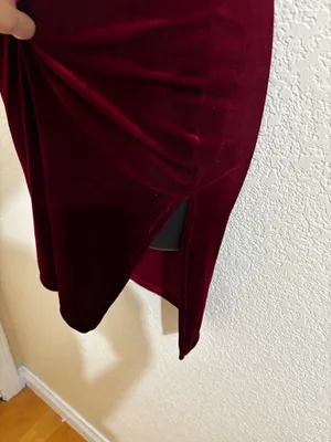 SheIn Strappy lace up backless Velvet Bodycon Dress in Burgundy thumbnail 7