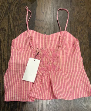 Pink and Yellow Pinstripe Zara Top With Bows thumbnail 1