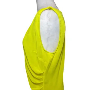 Bebe Neon Yellow Draped Bodycon Shift Dress Large Sleeveless Asymmetric Hem‎ thumbnail 3