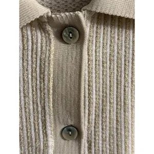 Linea Moda Italy Beige Button Down Knit Shirt M Glitter Thread‎ Short Sleeve thumbnail 4