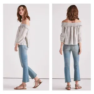 Lucky Brand‎ Amelia off the shoulder boho light blue crop blouse women’s M NEW thumbnail 2