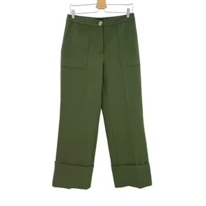 Zara Pants Trousers Straight Leg Turned Up Cuff Green Size Medium‎ thumbnail 3