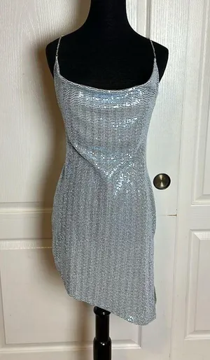Windsor Blue Metallic Sequin Rhinestone Strap Sexy Dress thumbnail 1