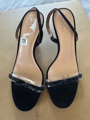INC Linette Black Suede Bow Clear and black Jewel Strap Heeled Sandals size 9 thumbnail 1