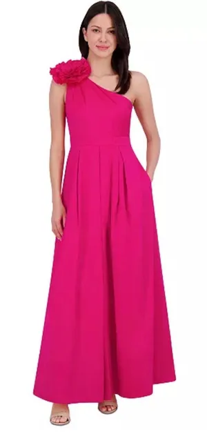 Eliza J NWT Size 14 Women's Asymmetric Rosette One-Shoulder Gown thumbnail 1