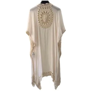 Altar’d State Cream Crochet Trim Midi Boho Festival‎ Kimono Kaftan XS Coverup thumbnail 6