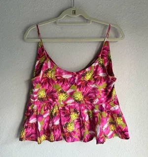 FARM Rio Floral Pink Ruffle Crop Babydoll Tank Top thumbnail 2