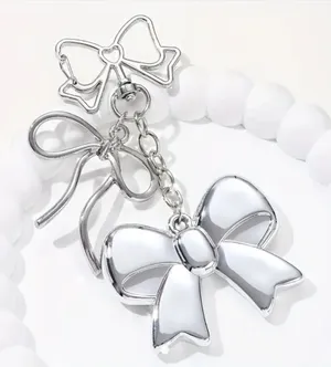 Silver Bow Dangle Earrings Double Ribbon Statement Coquette Chic NWT thumbnail 1