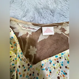Tommy Bahama Floral Cream and Brown Blouse with Polka Dot tank thumbnail 4