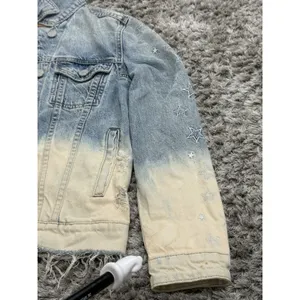 BLANKNYC Denim Jacket Ombre Dip Dye Star Embroidered Distressed Trucker Size XS thumbnail 9
