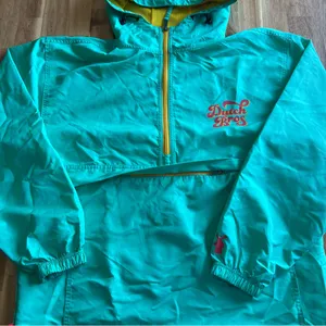 Dutch Bros Coffee Windbreaker Pullover Jacket Medium Green/Yellow Blue thumbnail 1