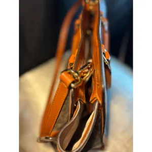 Michael Kors Signature Logo Satchel Brown Leather Trim Crossbody Bag thumbnail 9