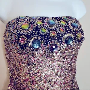 Sherri Hill Strapless‎ Beaded and Sequin Silk Dress Size 4 thumbnail 4