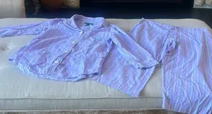 Ralph Lauren Two Piece Pajama Set Purple Green Striped Size Small thumbnail 1