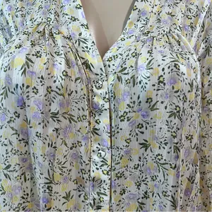 Zara Floral Blouse Sz L Loose Long Sleeve Striped Satin Chiffon thumbnail 3