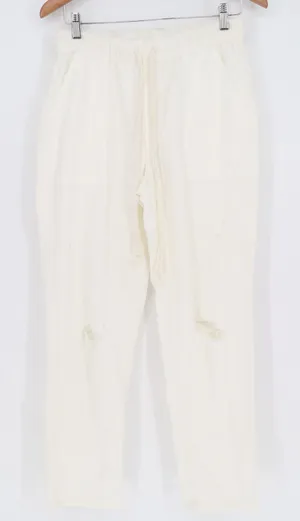 Aerie Cream Distressed Cotton Pull On Jogger Pants Small Off White thumbnail 1