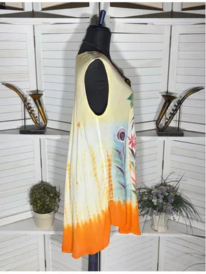 Vintage boho tunic mini dress beach cover up tropical resort cruise travel M L thumbnail 3