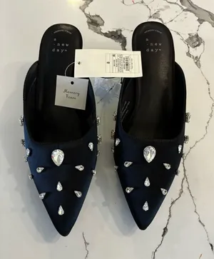 a new day Black Jeweled Pointed Toe Mules 8 NWT thumbnail 1