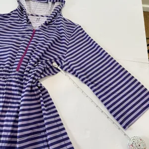 Title Nine 3/4 Sleeve Purple Striped 1/2‎ Zip Hooded Athleisure Dress Pockets XL thumbnail 12