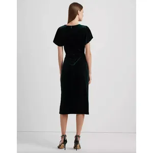 Lauren Ralph Lauren Velvet Flutter Sleeve Cocktail Midi Dress Green US 16 NWT thumbnail 4