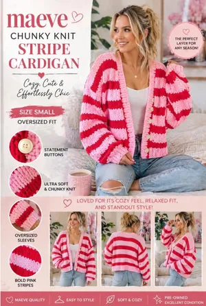 Maeve Anthropologie Oversized Chunky Sweater Pink Stripe Button Cardigan Sz S NWT thumbnail 2