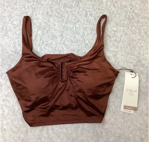 CALIA Ubar Longline Bikini Top Red Brown Shine Ruched U-Bar Medium Support M NEW thumbnail 1