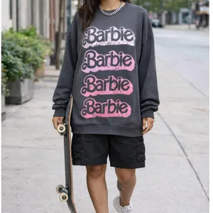 Primark Barbie Sweatshirt Womens Medium Gray Pink Oversized Graphic Logo Y2K Streetwear thumbnail 2