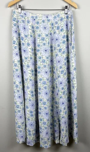April Cornell‎ Maxi Skirt Womens Small Blue Yellow Floral Boho Buttons Stretch S thumbnail 1