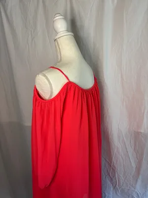 Tacera Coral-Red Cold-Shoulder Midi Dress thumbnail 3