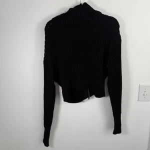 Aerie Double Zip Cardigan Sweater Black Chunky Knit Cropped Mock Neck Women Smal thumbnail 5