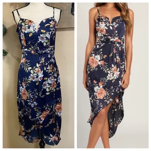 Lulus My Favorite Day Navy Blue Floral Print Tulip Skirt Midi Dress thumbnail 2