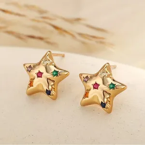 Gold Star Earrings with Multicolor Gems thumbnail 5