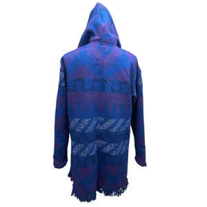 ROXY Santa Katalina Blue Aztec Fringe Beach‎ Surf Wrap Jacket Hoodie Size XS thumbnail 6
