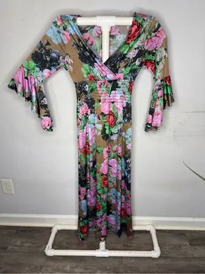 Floral Wrap Maxi Dress - Pink & Green Floral thumbnail 1