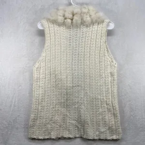 Avalin Sweater Vest Faux Fur Collar Wool‎ Blend Sleeveless Knit Ivory M thumbnail 4