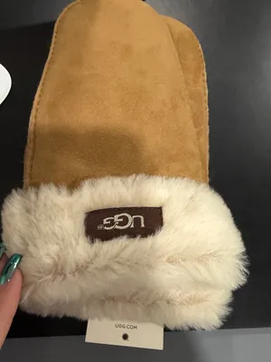 UGG Suede Shearling-Trim Hat + Mitts thumbnail 1