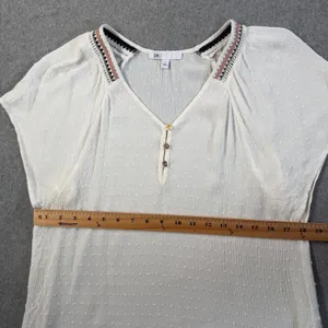 DR2 Women's Small White Swiss Dot Blouse Top V-Neck Embroidered Peasant Boho thumbnail 7