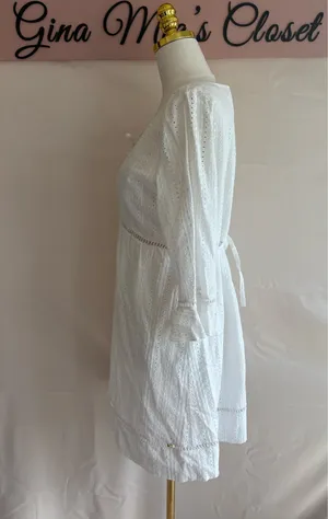 Heidi Klein White Eyelet Cotton Dress with Tie Waist, Size Large thumbnail 4