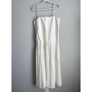 Zara ZW Collection Drop Waist MIDI Dress Oyster White Square Neck Minimalist XL thumbnail 8