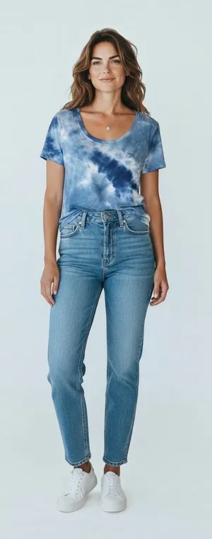 Blue Tie Dye Scoop Neck Tee Soft Stretch Casual Boho Women’s Small thumbnail 1
