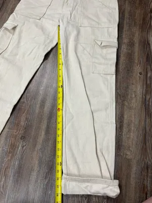White Fox Off White Cream Textured Cargo Utility Pants Medium Rolled Cuffs Basic thumbnail 4