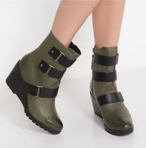 Sorel After Hours Wedge Boots Womens 10 Leather Buckle Grunge thumbnail 1
