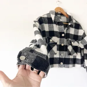 Zara Black White Cropped Buffalo Plaid Button Down Check Shacket thumbnail 4