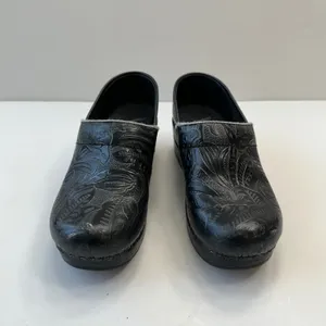 Dansko Leather Clogs Embossed Slip‎ On Comfort Shoes Black Womens Size 6 thumbnail 2