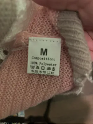 Open-Front Striped Pointelle Knit Cardigan - Pink, White, Taupe thumbnail 2