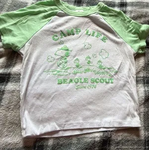 Peanuts Snoopy Beagle Scout Camp Life Raglan Baby Tee XS thumbnail 1